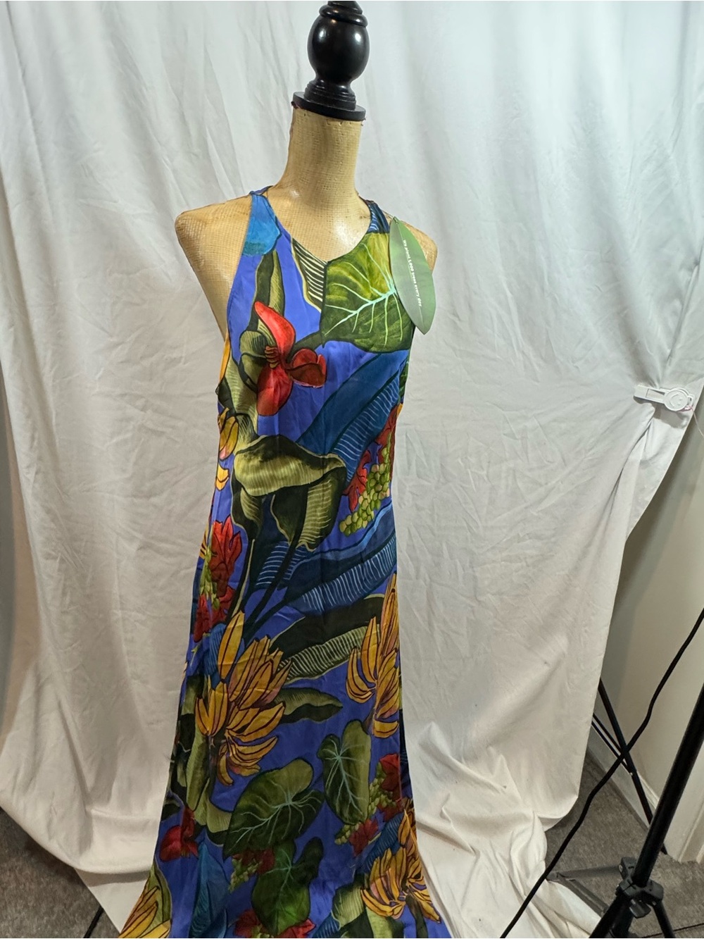 FARM Rio Blue Tropical Halter Maxi Dress with Multicolor Floral Print L